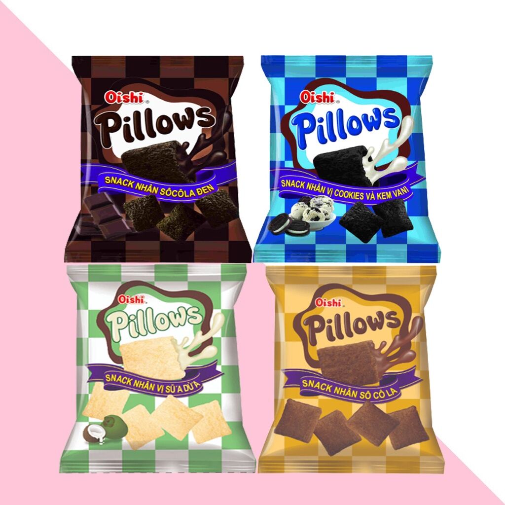 10 gói bánh Snack Pillows Oishi rất thơm ngon, xốp, giòn - Đồ Ăn Vặt Giá Rẻ