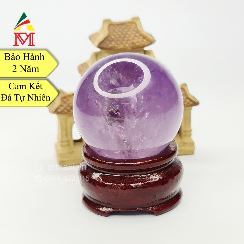 Quả cầu để bàn phong thuỷ đá thạch anh tím·nhỏ. hợp mệnh hoa·, mệnh thổả