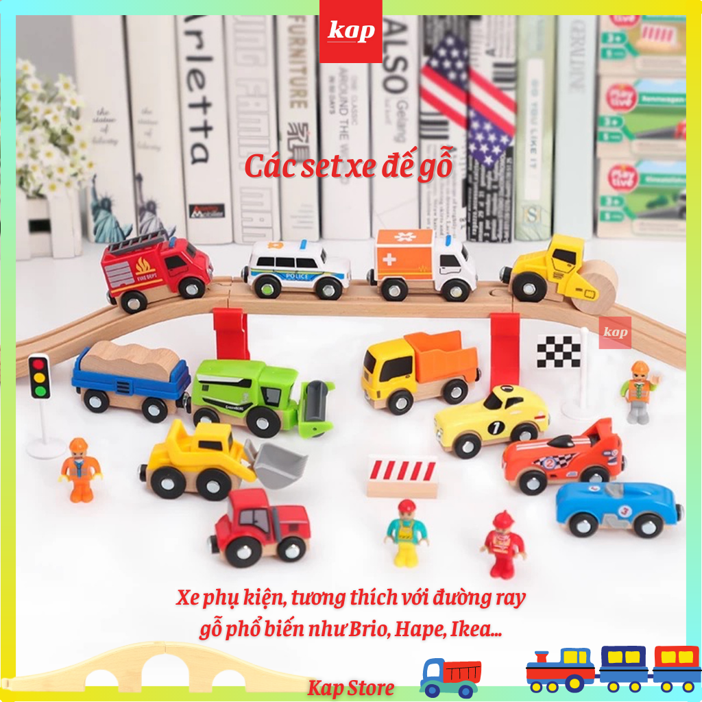 [HCM]Set 3 xe công cứu hỏa cấp cứu công trình nông trường xe phụ kiện đường ray xe lửa gỗ