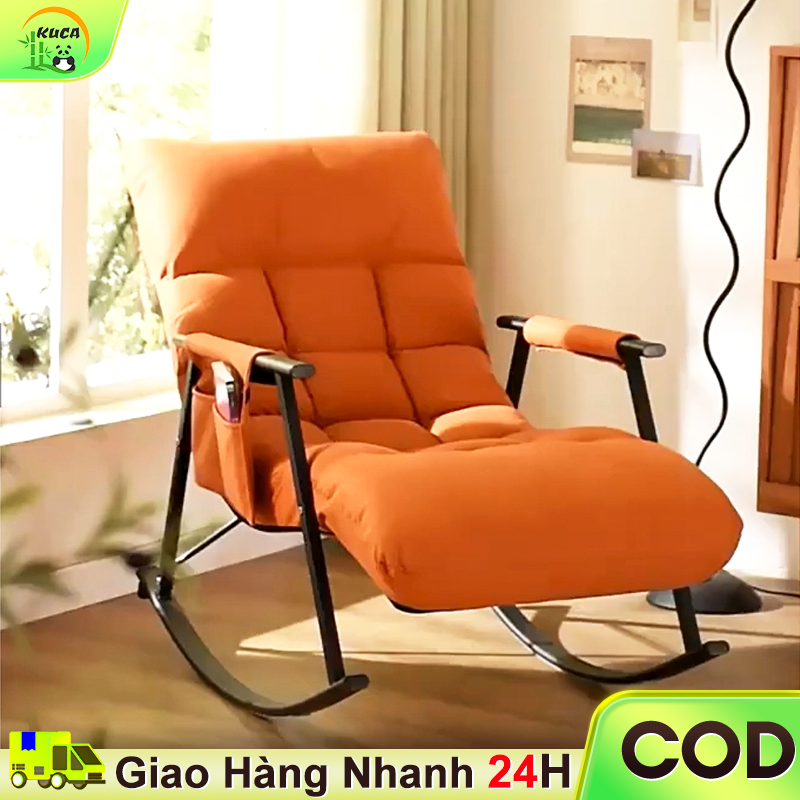 KUCA Ghế Bập Bênh Đôi Có Gác Chân, Ghế Lười Thư Giãn, Ghế Sofa Lười Khung Thếp, Đêm Bông Cao Cấp