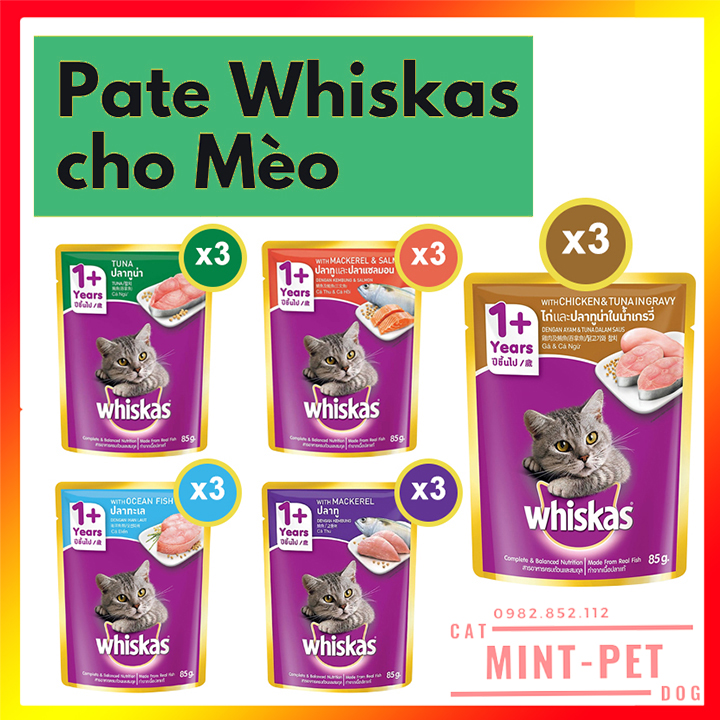 Combo 15 gói pate whiskas 85g - 4 mùi vị cho mèo