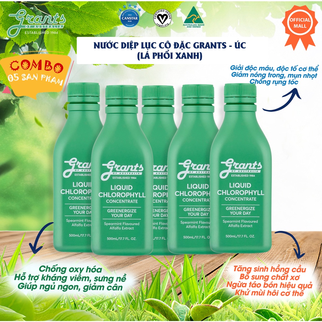 Nước diệp lục cô đặc Grants Of Australia - 5 chai 500ml
