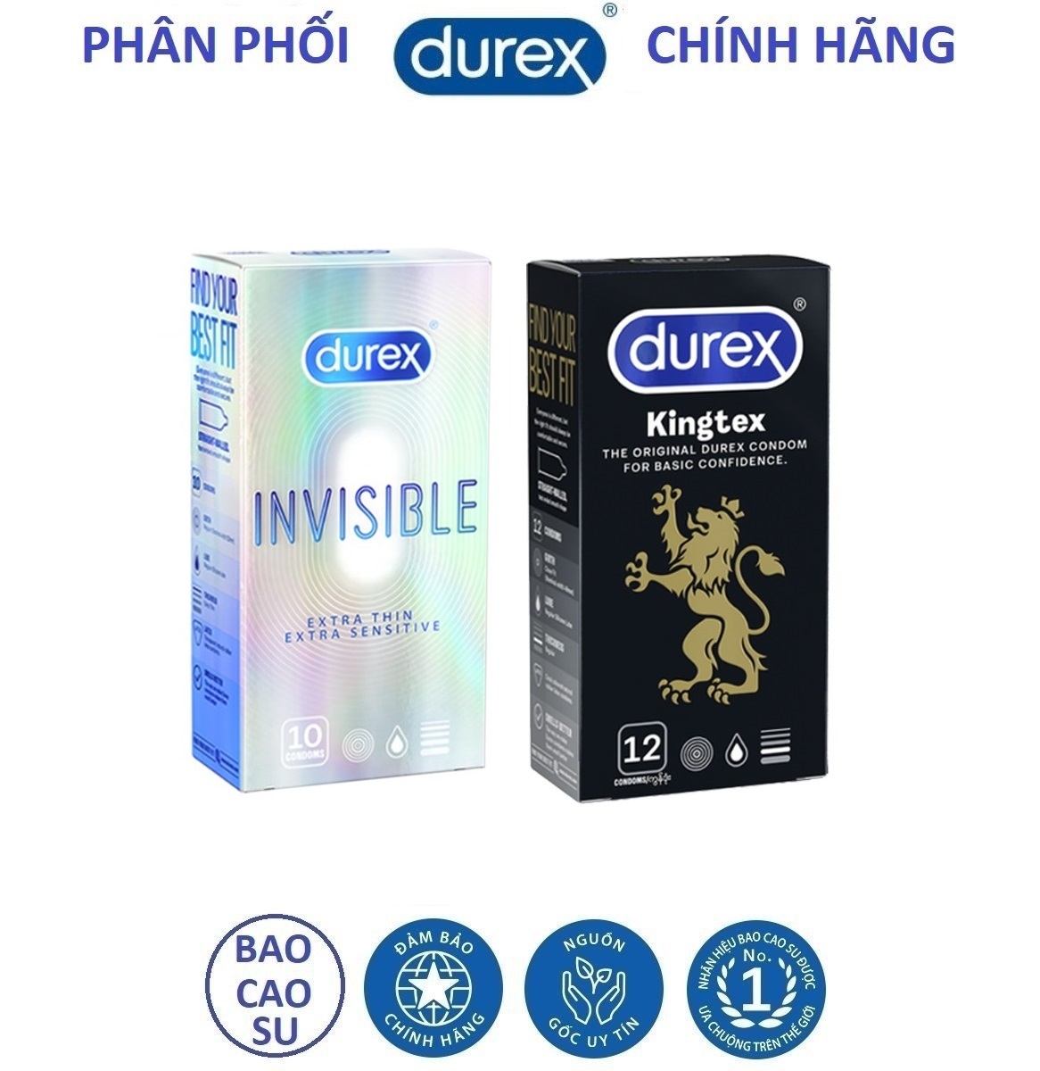 [HCM]Combo 1 hộp bao cao su Durex Invisible 10 chiếc & 1 hộp Durex Kingtex 12 chiếc