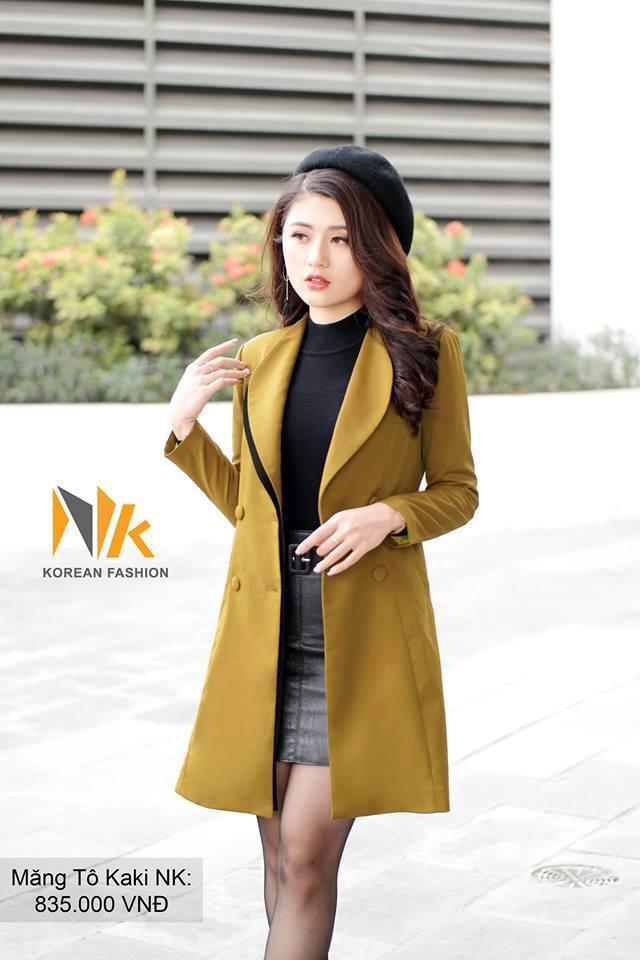 Áo khoác dạ nữ thu đông - Áo khoác măng tô KaKi 2 nẹp phối AB04 cao cấp