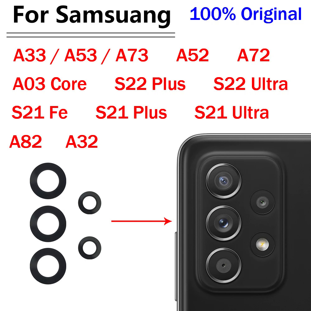 Phía sau Cover máy ảnh Glass  với keo dính cho Samsung A03 Core A33 A53 A73 A32 A52 A72 A82 S22 S21 Plus S21 Ultra FE