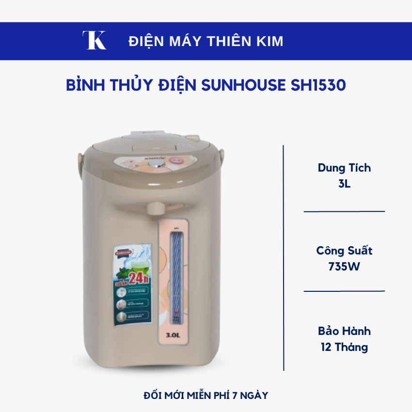 Bình thủy điện sunhouse sh1530 - 3l 735w - bảo hành 12 tháng toàn quốc