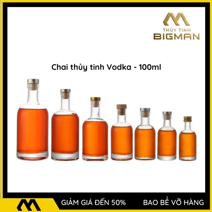 Chai thủy tinh 100ml đựng rượu kiểu dáng vỏ chai vodka, chai đựng rượu thủy tinh giá rẻ dùng để chắt rượu chưng bàn tiệc, vỏ chai rượu mini 100ml - M14 - BIGMANSTORE