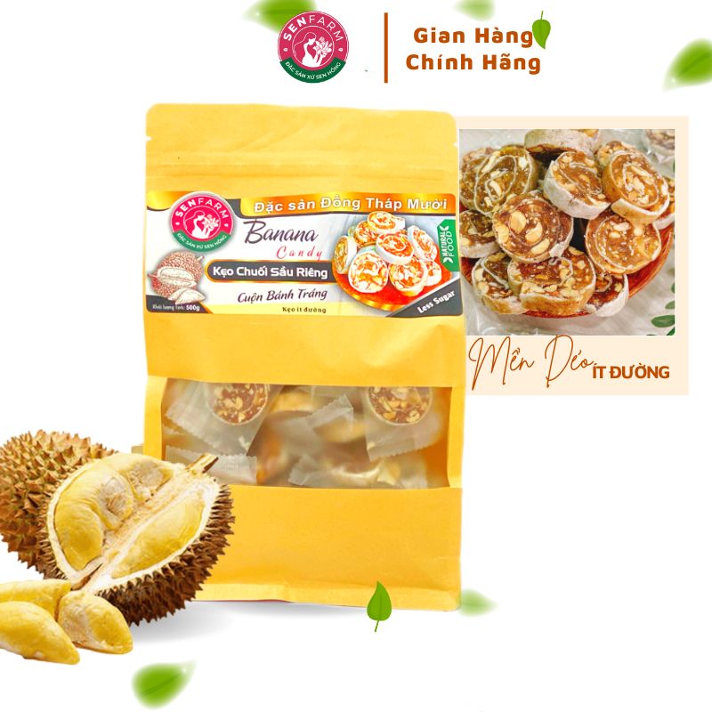 Kẹo chuối Sầu Riêng cuộn bánh tráng Senfarm ít đường