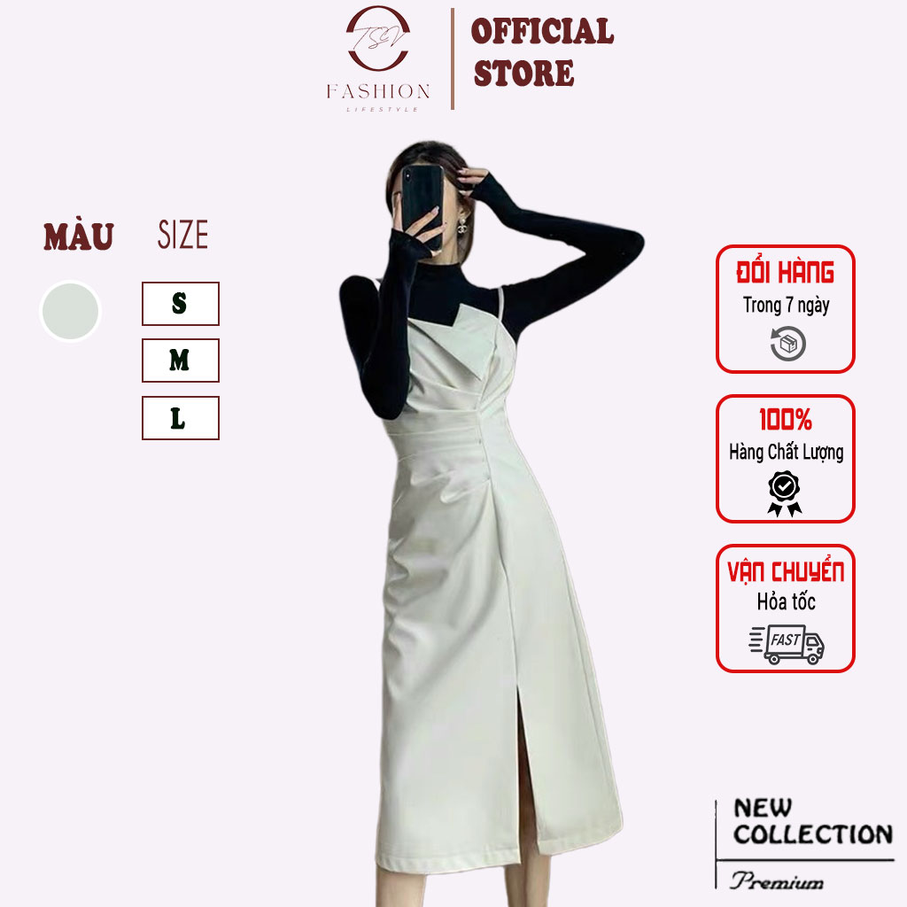 Sét váy ly sườn áo len cổ 3 phân, 𝑭𝑹𝑬𝑬𝑺𝑯𝑰𝑷, váy nữ thiết kế xinh xắn , các đường xếp li eo tỉ mỉ , vạt ngực hai dây độc đáo - TSV SHOP