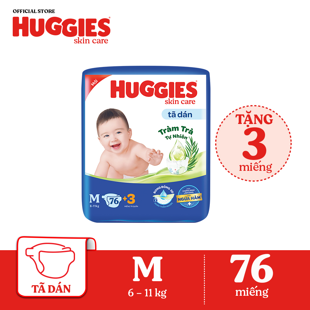 Tã dán Huggies Skincare Super Jumbo M76 miếng