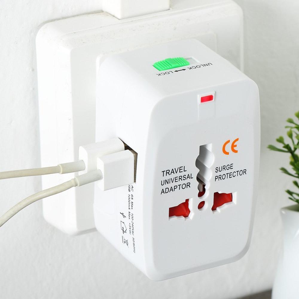 Ổ Cắm Du Lịch Đa Năng Có 2 Cổng USB sạc điện thoại máy tính bảng