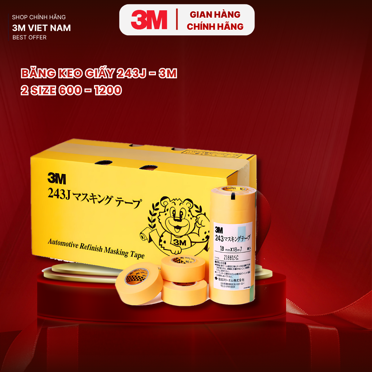 Băng keo giấy 3M 243J - khổ 20mm x18m (600) - 6 cuộn/ lốc