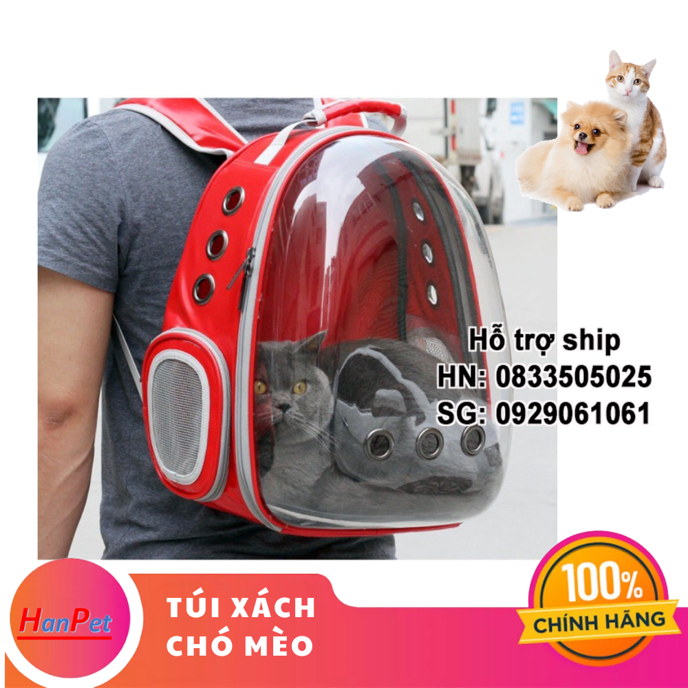 Hanpet - Balo– Túi vận chuyển chó mèo TRONG SUỐT– Ba lô phi hành gia nhựa trong ( 4711814) vật nuôi có trọng lựơng dưới 6kg- HP10854TC