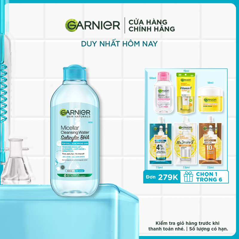 Nước tẩy trang Garnier Cho Da Dầu Mụn Salicylic BHA Micellar 400ml