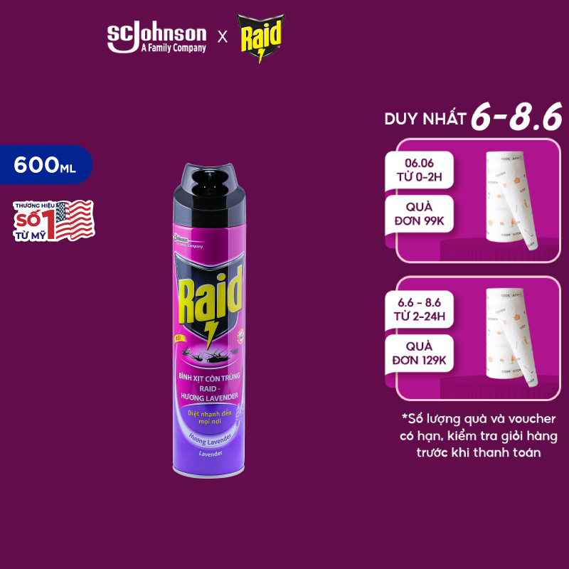 RAID Bình xịt côn trùng Hương Lavender 600ml