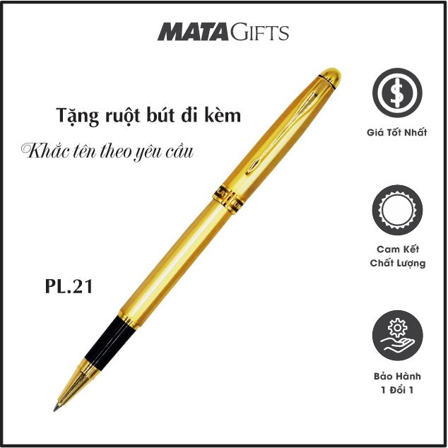 Bút ký Nhật cao cấp kim loại (màu vàng) nắp rút Platinum PL.21 Matagift Shop có thể khắc tên làm quà tặng đẹp độc đáo
