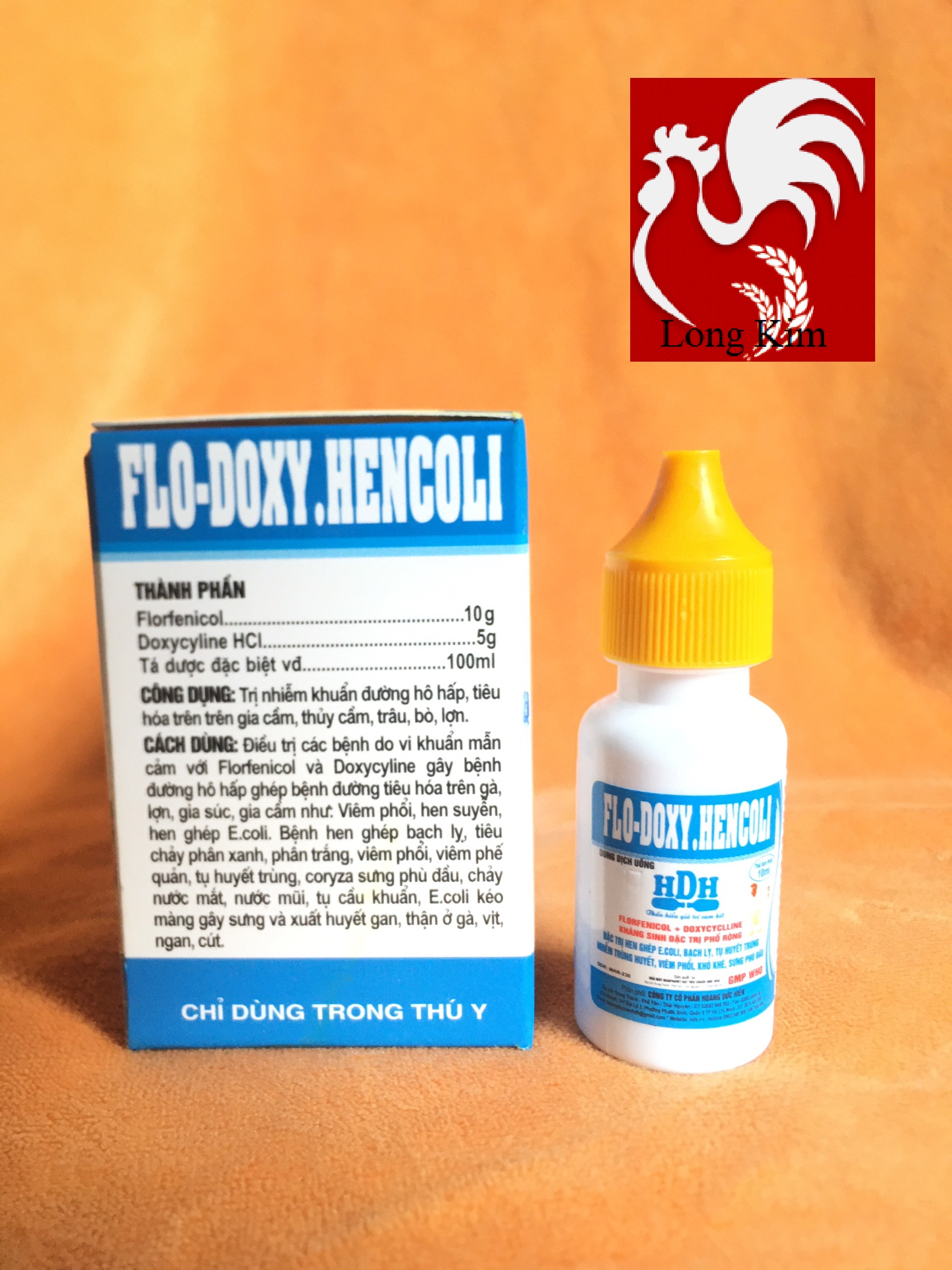 Flo.Doxy-Hencoli lọ 10ml Hen ghép, E.coli, bạch lỵ, huyết trùng, viêm phổi, sưng phù đầu cho gia cầm, thủy cầm, trâu, bò