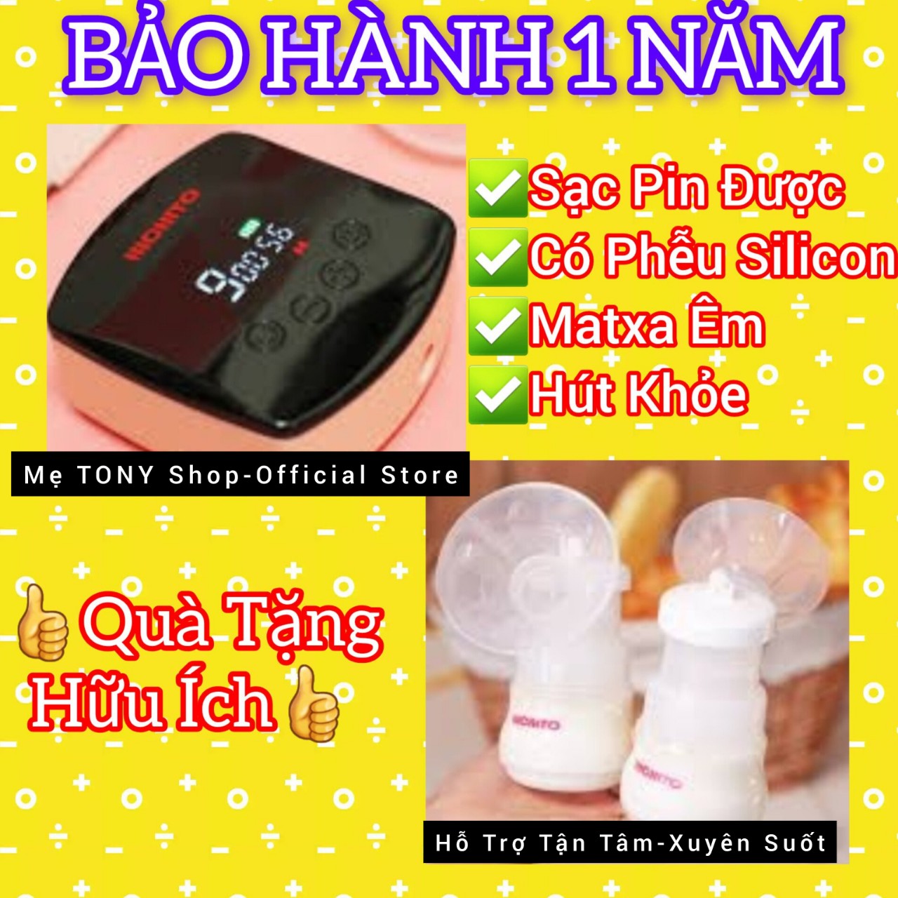 [Sạc Pin-Phễu Sillicon]Máy Hút Sữa Điện Đôi HICHITO Nhật Bản Chính Hãng(Massge Êm -Hút Kiệt)