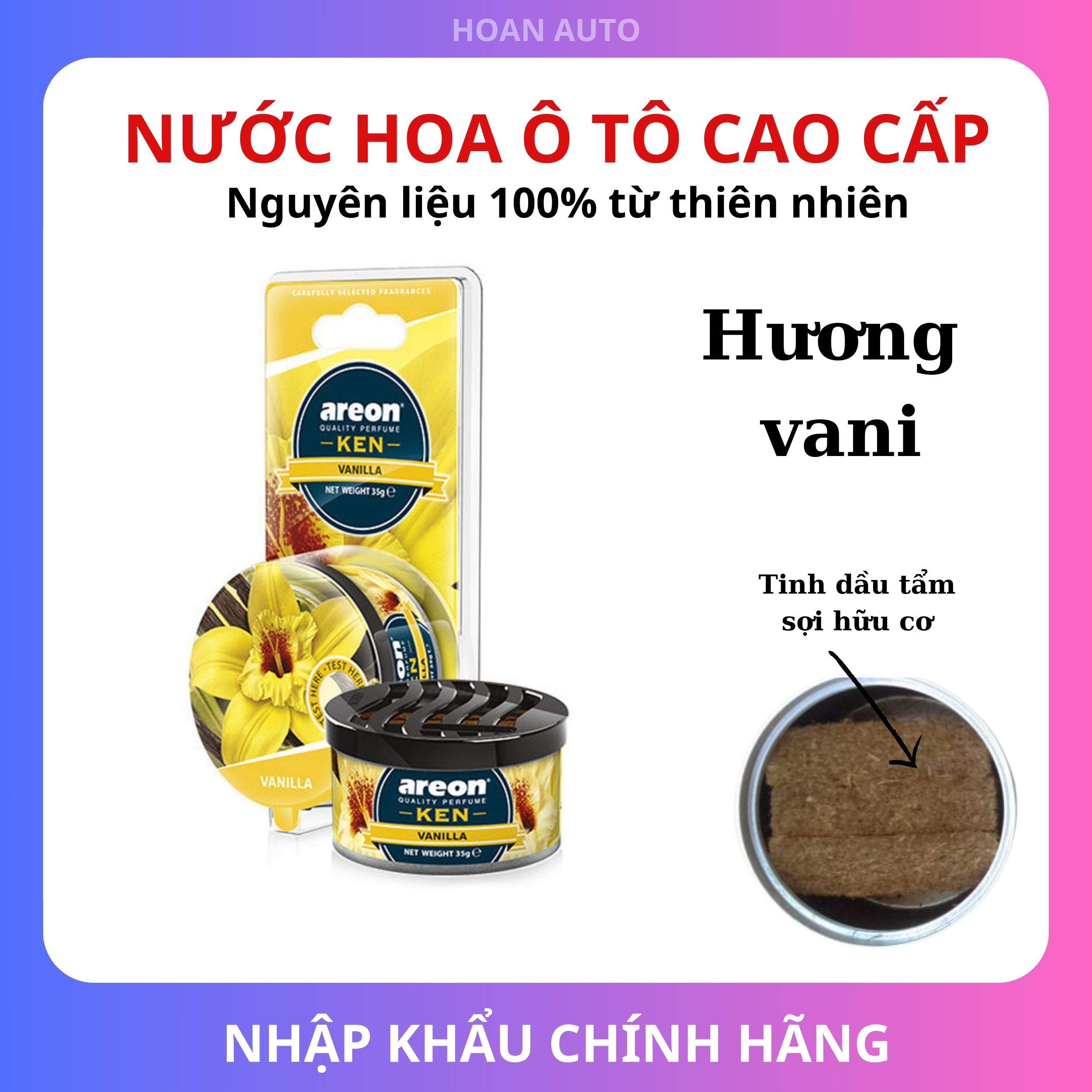 (Chính Hãng) Sáp thơm ô tô Areon cao cấp hương vani – Ken Vanilla Nước hoa ô tô cao cấp, nước hoa xe hơi, nước hoa khử mùi làm thơm xe