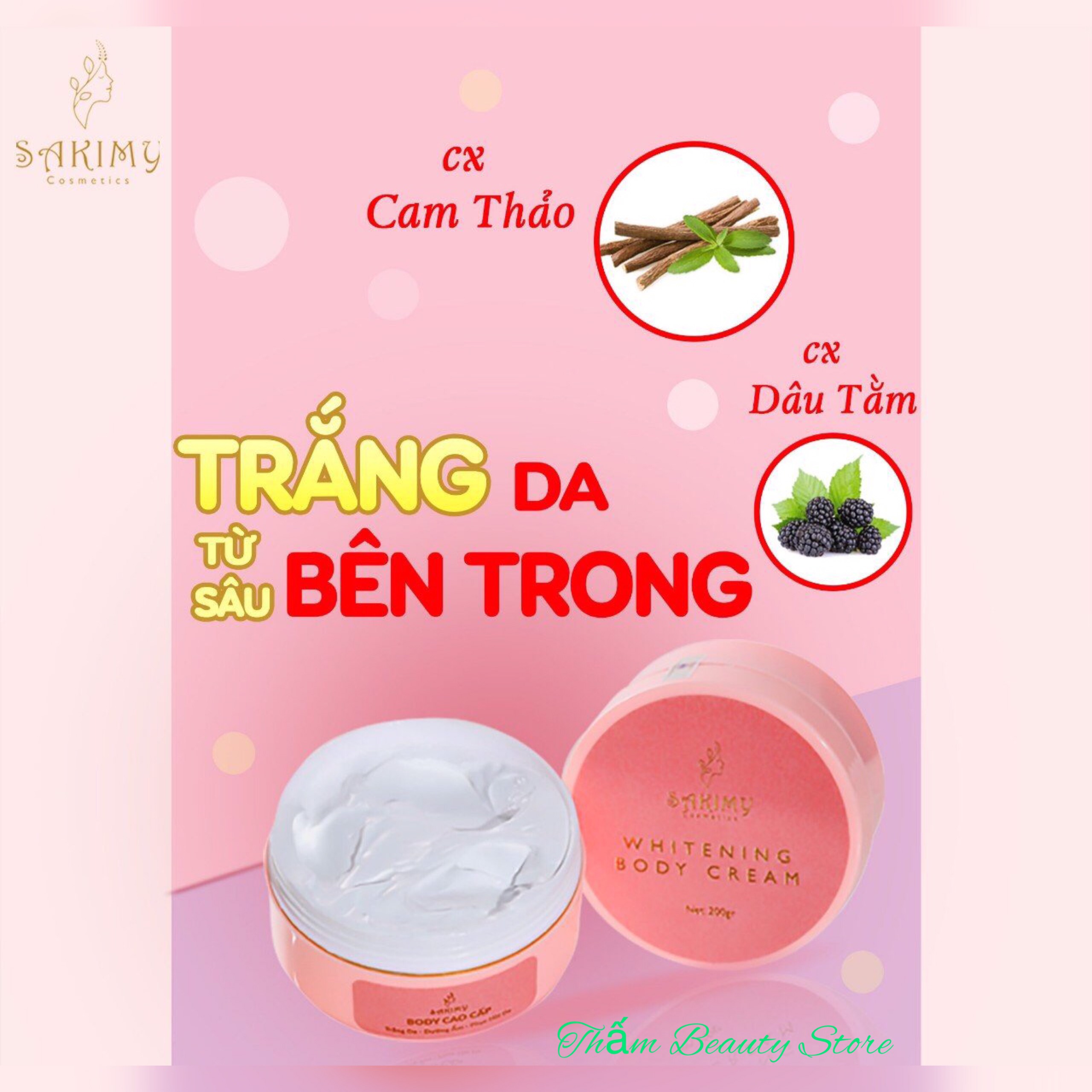 Kem body trắng da SAKIMY 200g ( Combo 3 Hủ ) ( Tặng 3 Kích Trắng Sakimy + 10 Cây Bàn Chải Đánh Răng +miễn phí ship)