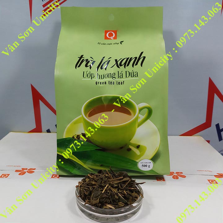 Trà lá xanh ướp hương lá Dứa Trần Quang bịch 500g (trà sâm Dứa) - Green Tea Leaf