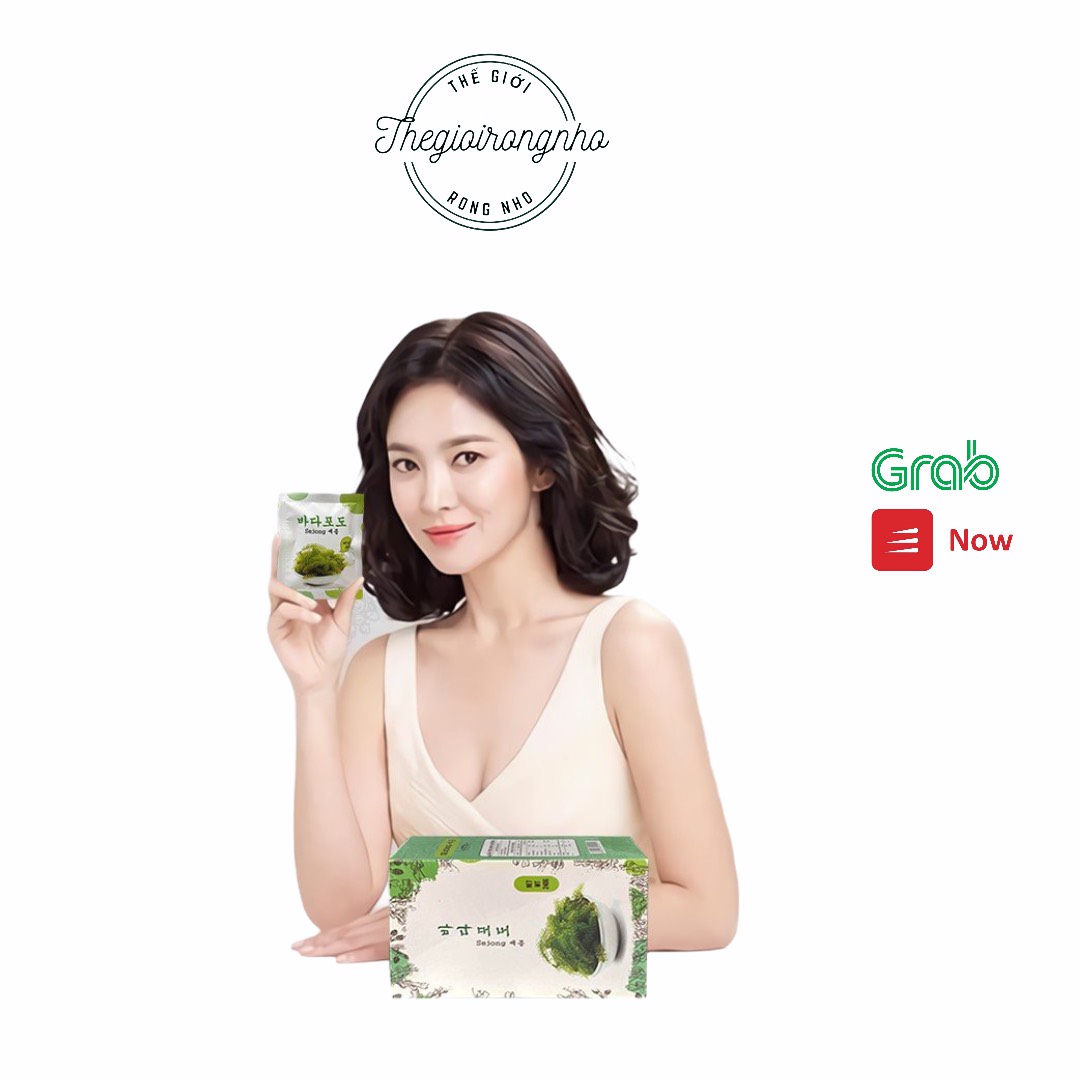 1 hộp Rong nho Sejong 12 gói, rong nho tách nước nở ra rong nho tươi giòn ngon thanh mát