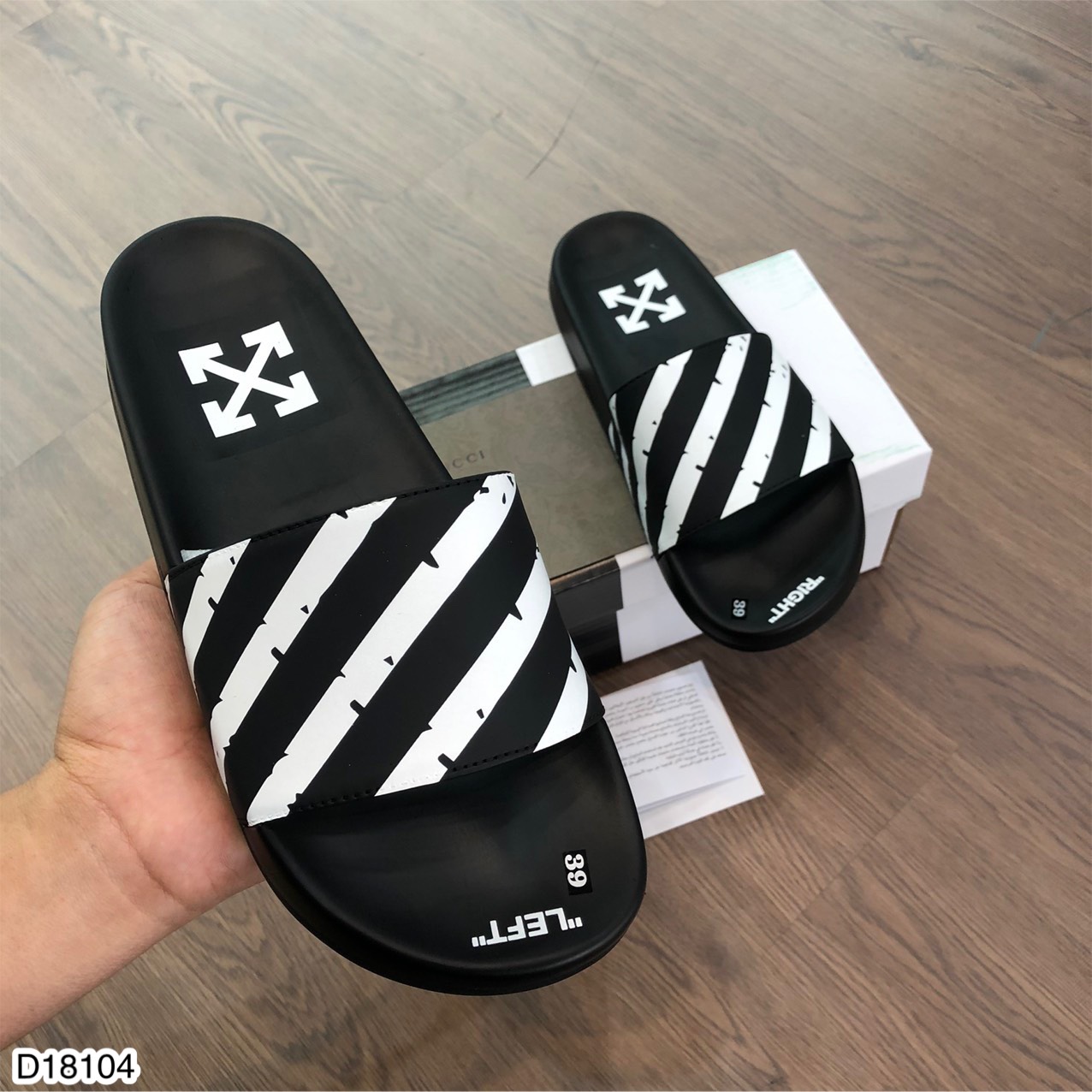 Dép off white nam đế cao su cực xịn - dép quai ngang nam kẻ cực chất