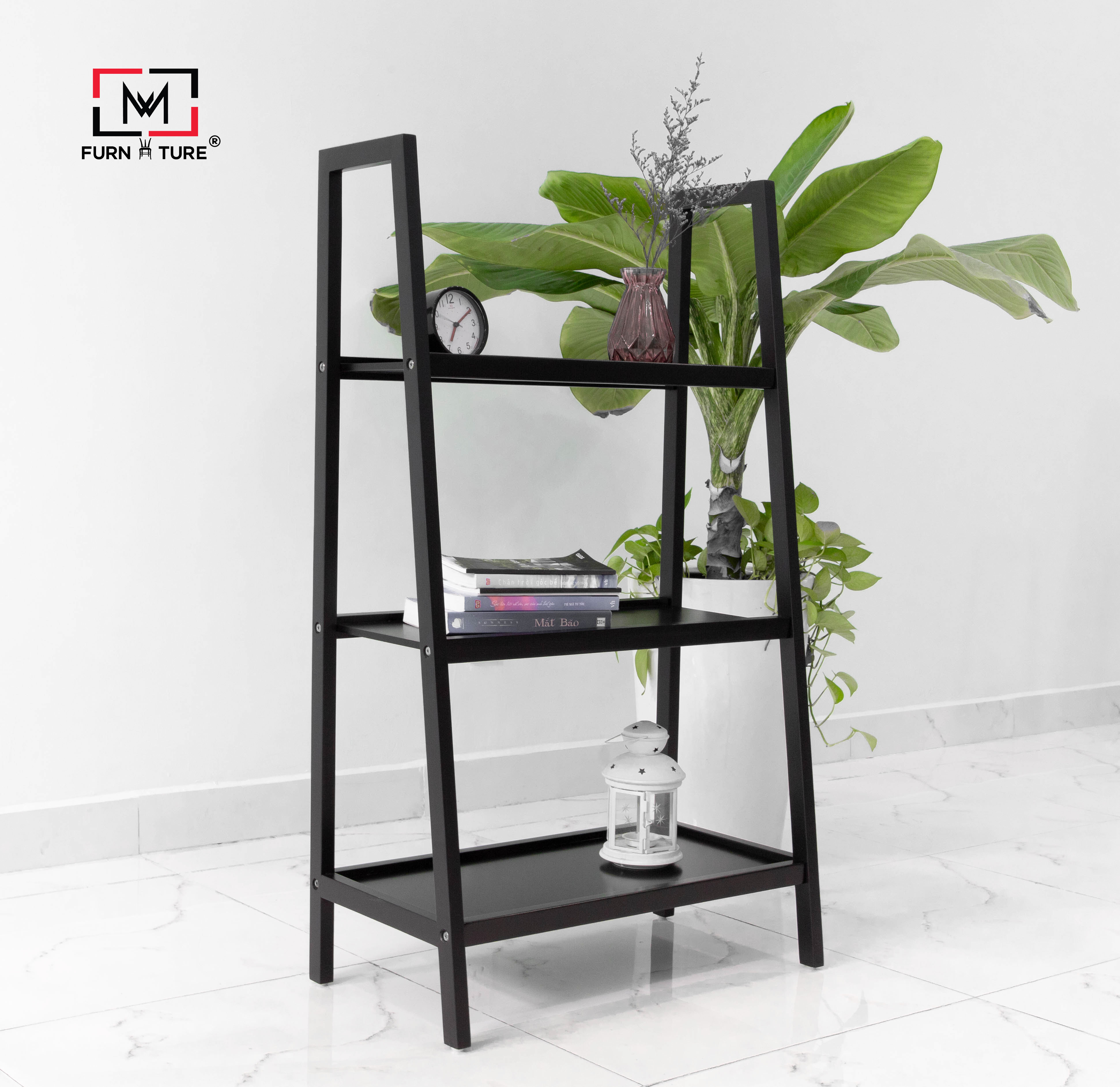Kệ sách dáng chữ a màu đen 100% 3 tầng - a book shelf 3f black