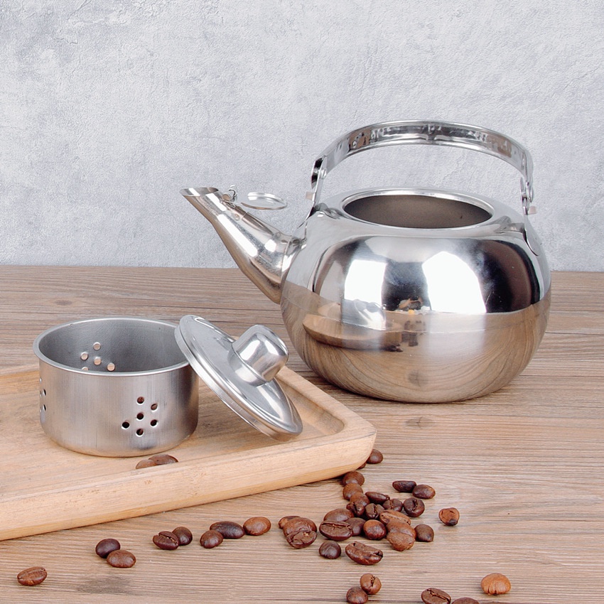 Ấm đun pha trà, bình pha inox có rổ lọc trà cà phê inox dung tích 600ml, 14cm