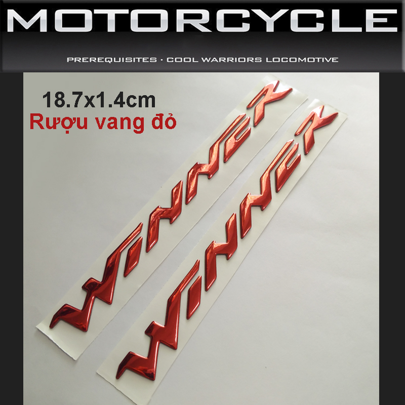 Bộ 2 tem chữ Winner 3D nổi màu Đỏ