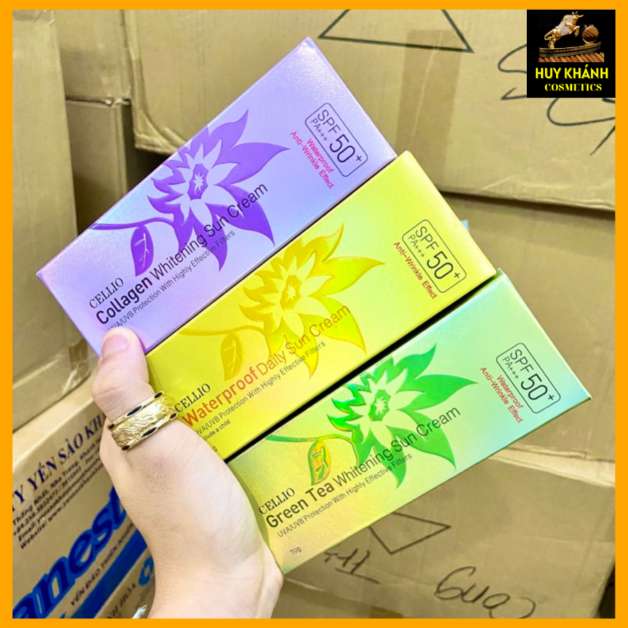 [HCM]Kem Chống Nắng Cellio SPF 50 PA+++ Ngăn Chặn Tia UV Tối Ưu Kiềm Dầu Tốt Làm Da Trắng Sáng - Cellio Green Tea Cellio Waterproof Cellio Collagen Whitening Sun Cream