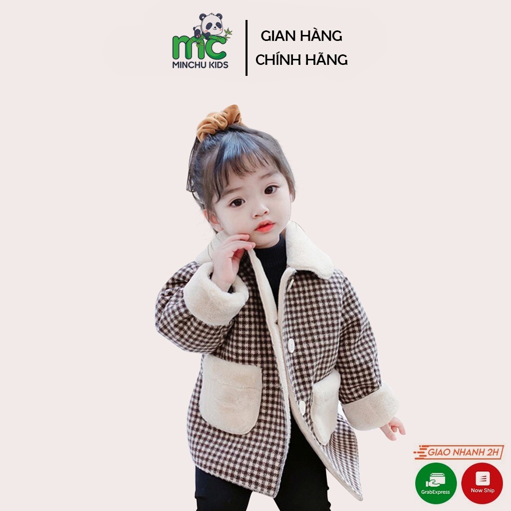 Áo Blazer Lông Cho Bé Gái Hàn Quốc Khoác Dạ Tweed Trẻ Em Từ 10 Đến 25Kg