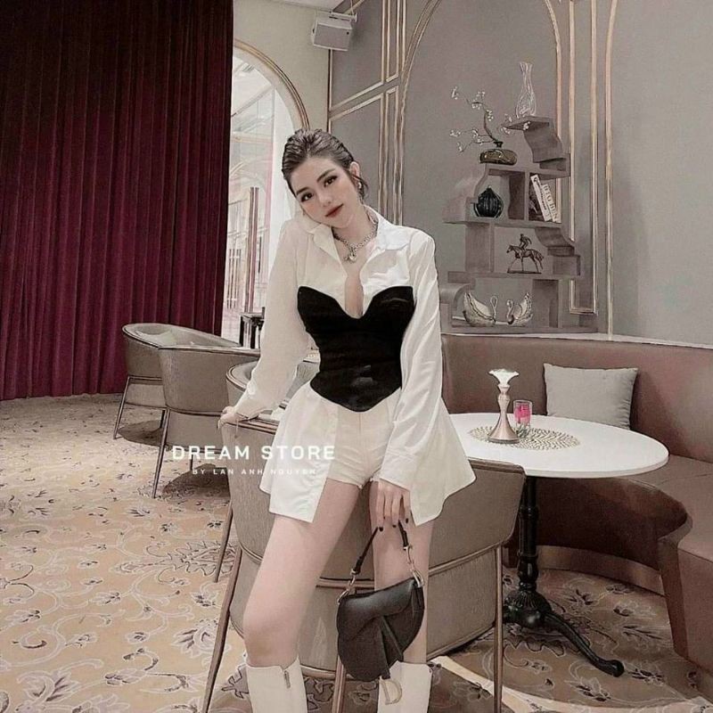 Áo sơ mi voan phối eo thun "ut" cực ngầu 😎