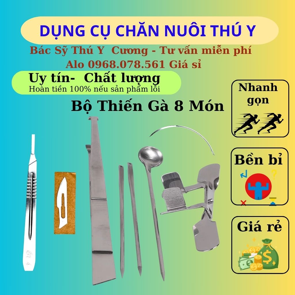 Bộ dụng cụ thiến gà 8 món đầy đủ nhất
