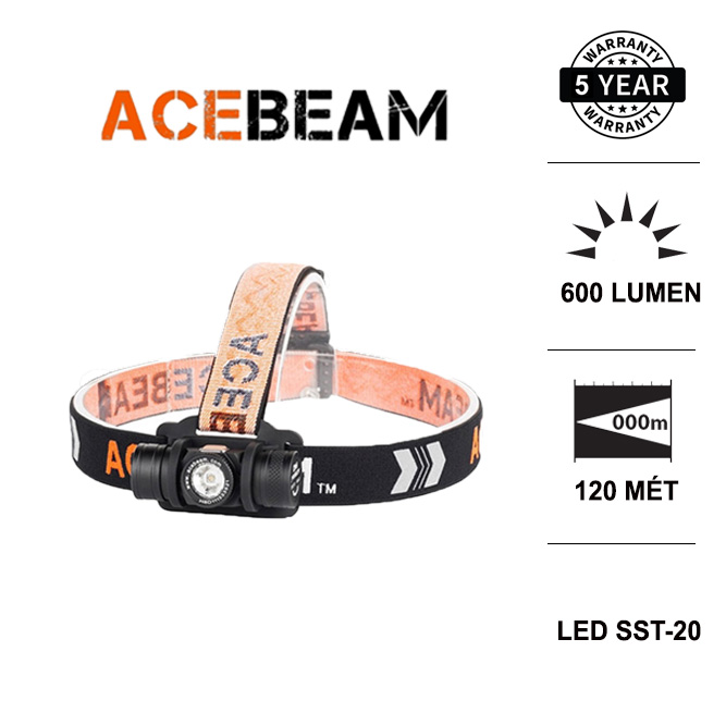 Đèn pin đeo đầu ACEBEAM H40 độ sáng 600lm bóng LED Luminus SST20 (CRI 95+)sử dụng 1 pin 14500 hoặc AA (không kèm theo) Đèn Đèn pin