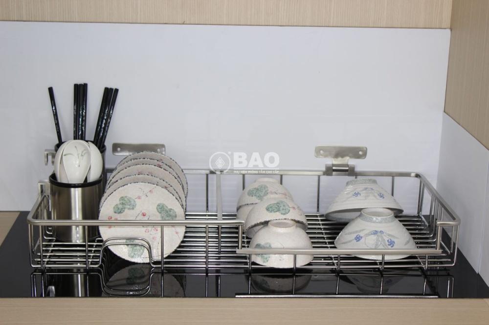 Kệ chén dĩa treo tường BAO Inox VTL370 sang trọng, chất lượng cao, tiết kiệm không gian, kèm 2 hộp đựng muỗng đũa