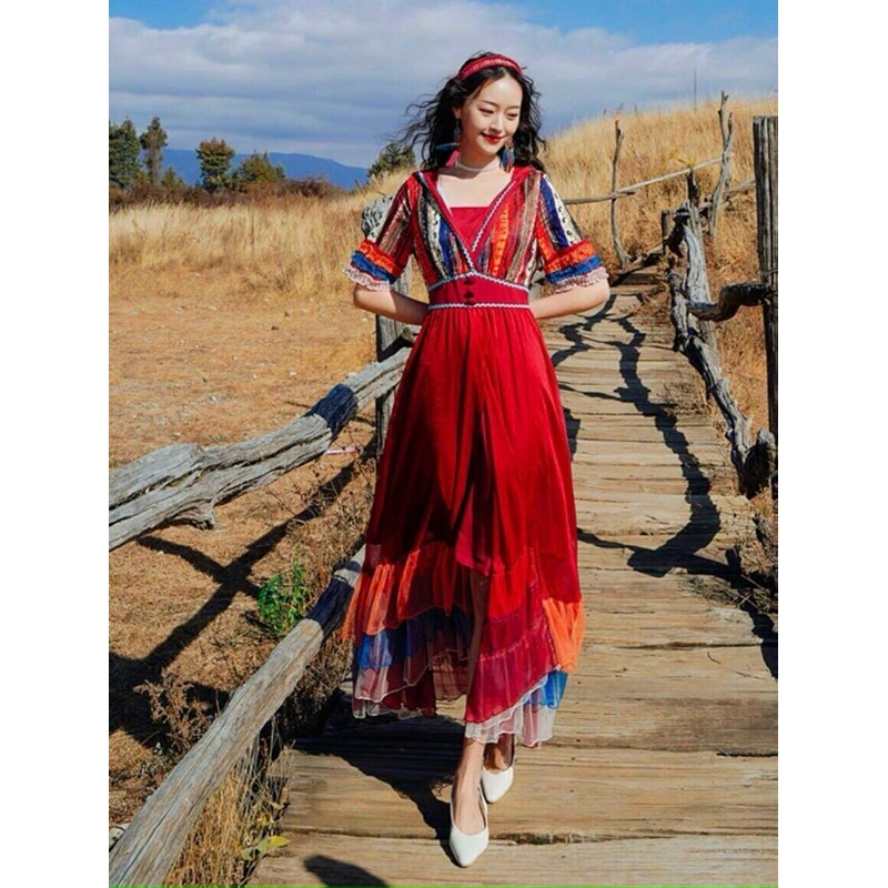 Đầm maxi thổ cẩm boho bao sống ảo