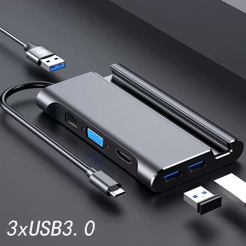 Hub Type C to HDMI, VGA, Ethernet, AUX, USB 30 L1037 - with phone holder