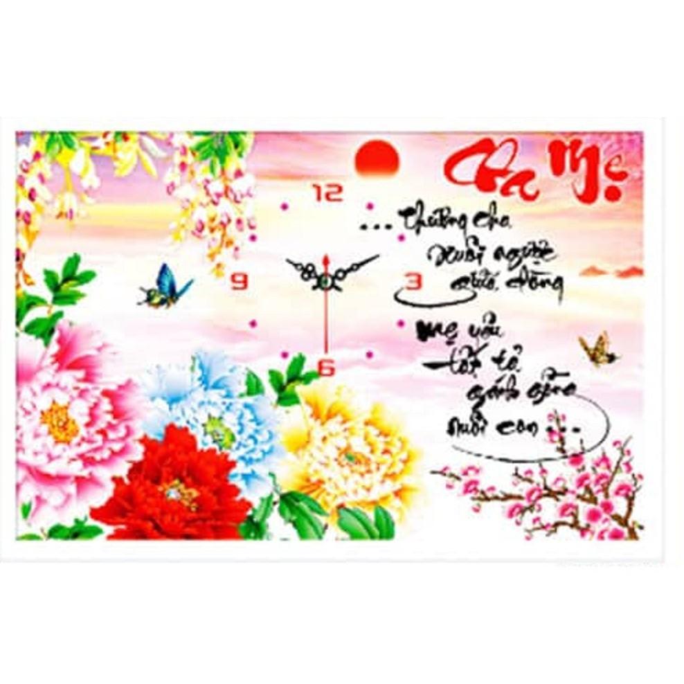 TRANH THÊU CHỮ THẬP ĐỒNG HỒ CHA MẸ 60x42cm