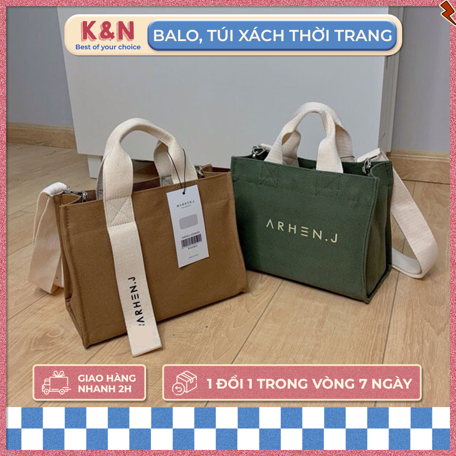 Túi Vải Canvas Đeo Chéo Chất Dày Xịn, Túi Vải Đeo Chéo Xách Tay Thời Trang, Túi Tote Đeo Chéo Vải Canvas Thời Trang Phong Cách Hàn Quốc - K&N Store
