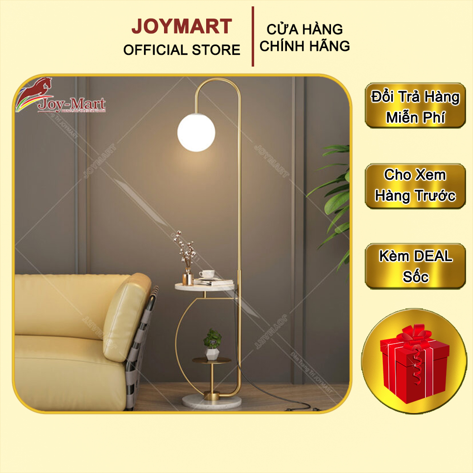 Đèn cây trang trí phòng khách - joymart - đèn ngủ cây đứng thiết kế quả cầu pha lê độc đáo sang trọng, thân hợp kim mạ vàng, có bàn đá tự nhiên để đồ tiện lợi ml5108