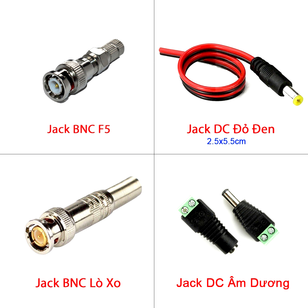 [Combo 10Jack] Jack camera nối nguồn 5.5x2.1mm, Jack DC, BNC, F5, DC Âm, DC Dương chuyên dùng cho camera loại tốt.