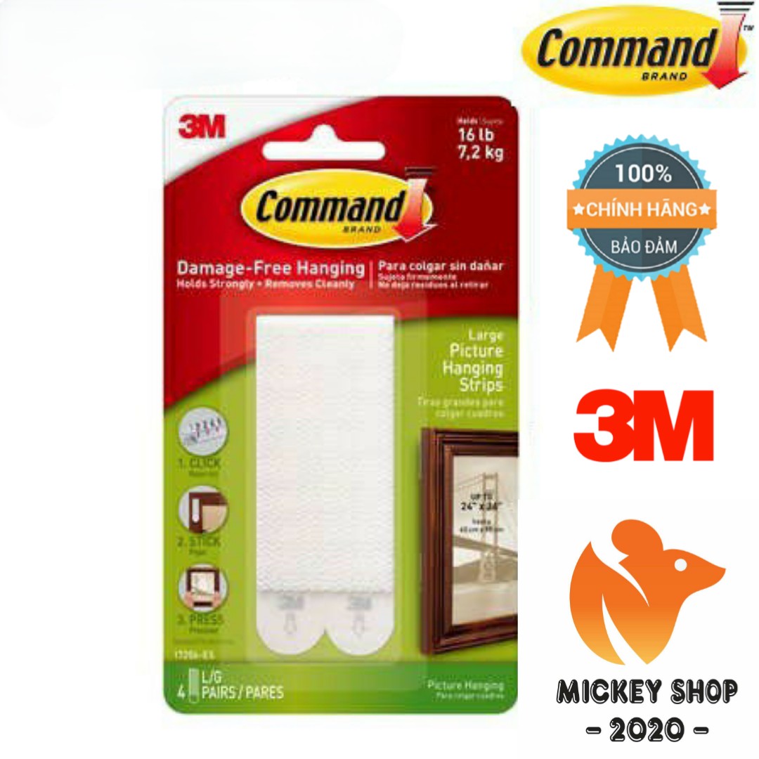 Miếng dán treo tranh trắng 7.2kg vỉ 8 miếng Command 3M 17206