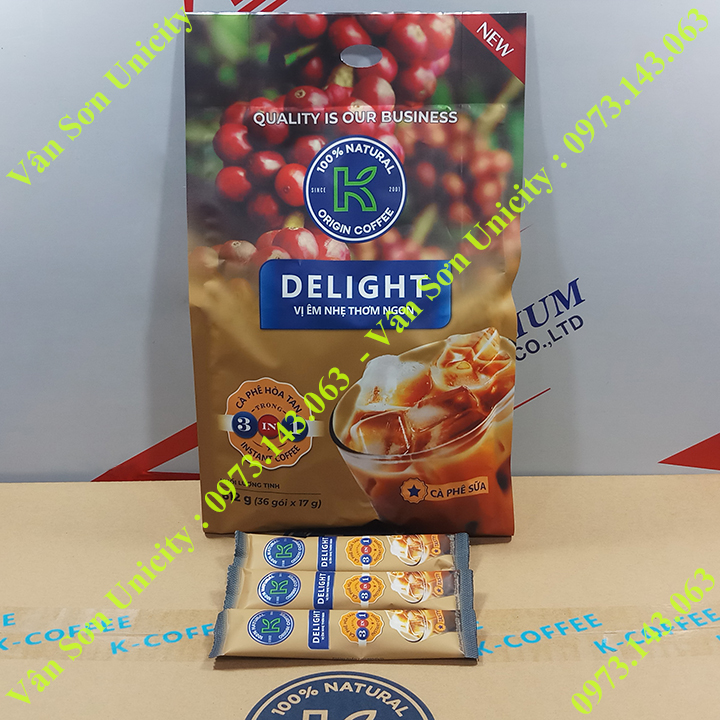 Cà phê sữa K Delight Phúc Sinh bịch 612g (36 gói dài x 17g)