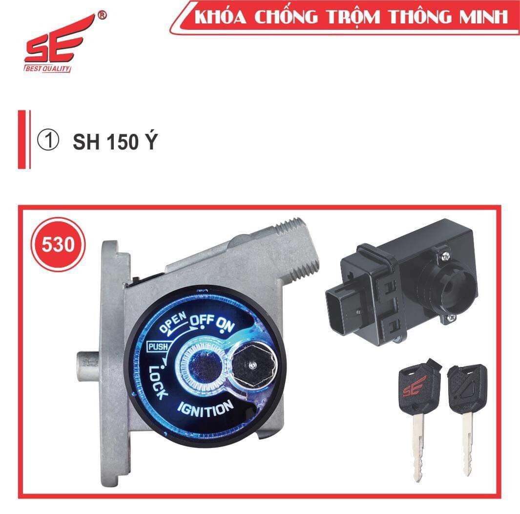 Ổ khóa chống trộm SH 150cc Nhập Ý dòng 2 cạnh mặt đèn led, chống trộm siêu cấp, chống dắt xe, tìm xe trong bán kính 50m