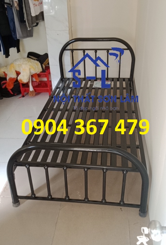 Giường sắt bi đen 1m x 2m giường đơn 1 người nằm