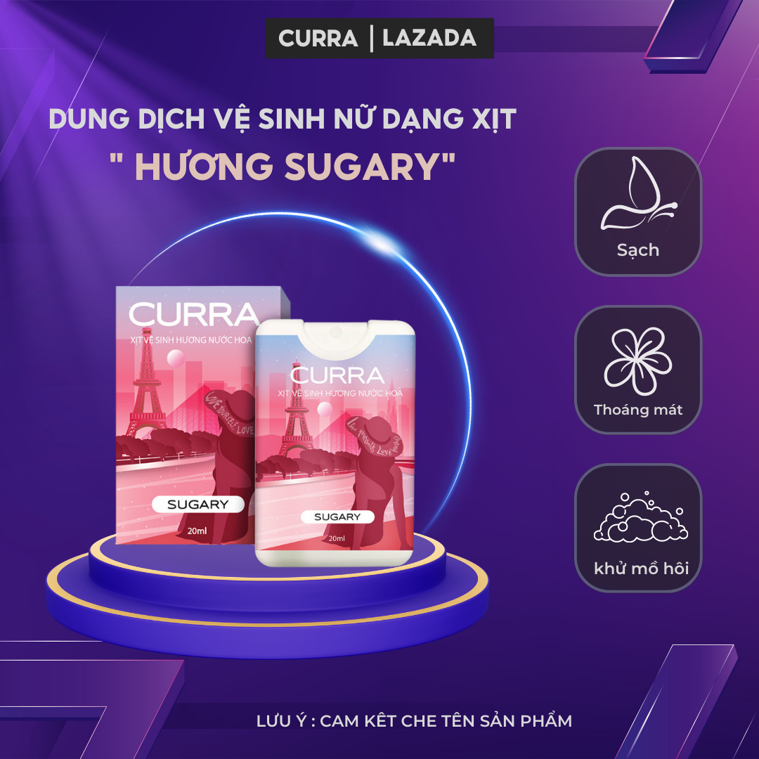 Dung dịch vệ sinh phụ nữ curra mini hương nước hoa dạng xịt mini 2in1 20ml sugary paris
