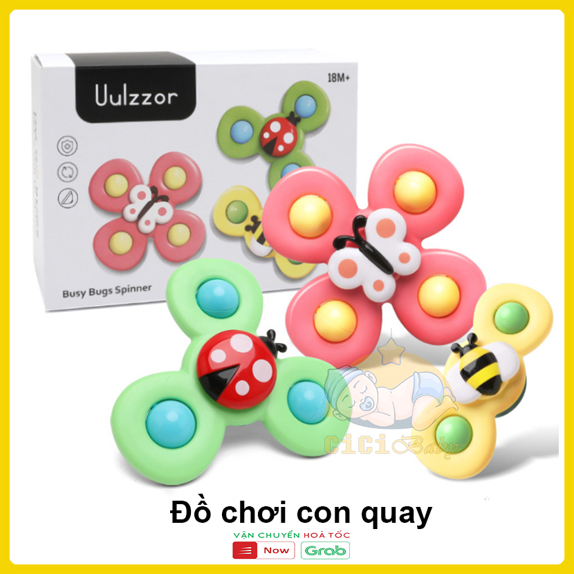 Đồ chơi con quay cho bé, bộ 3 Spinner hình côn trùng vui nhộn có gắn lục lạc trên cánh