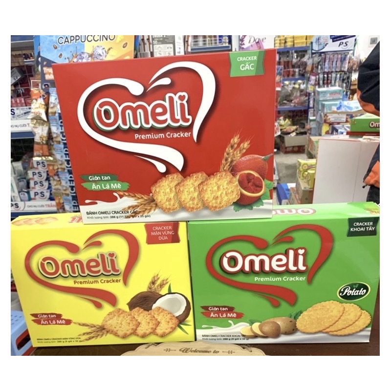 Bánh omeli cracker hộp 288g khoai tây/vừng dừa/gấc