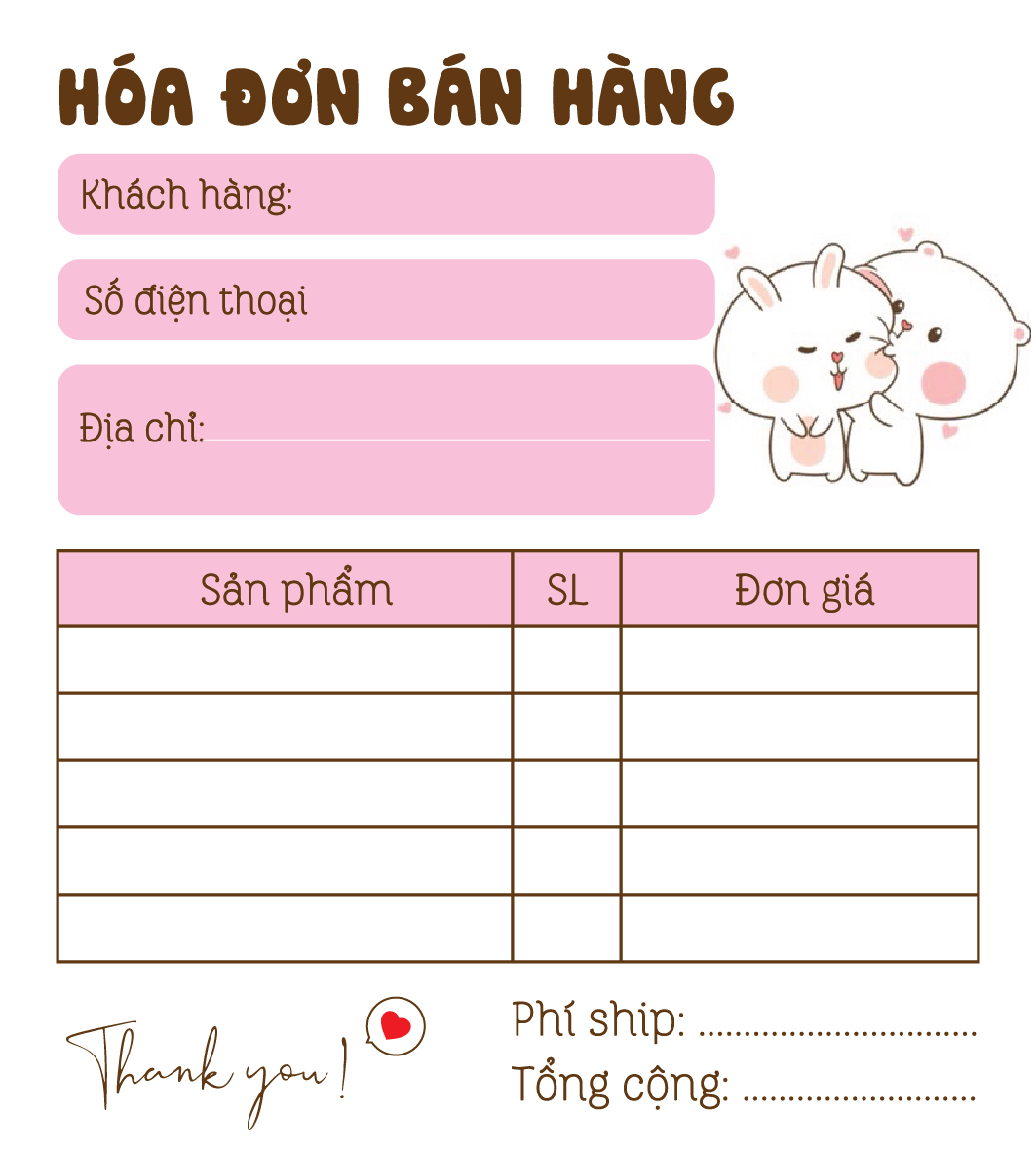 Hóa đơn bán hàng mini 1 liên dễ thương